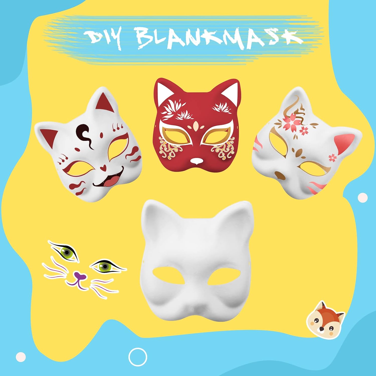 20 Pcs Cat Masks White Blank Therian Masks for Masquerade Halloween Cosplay Parties Costume Accessories โ image 4