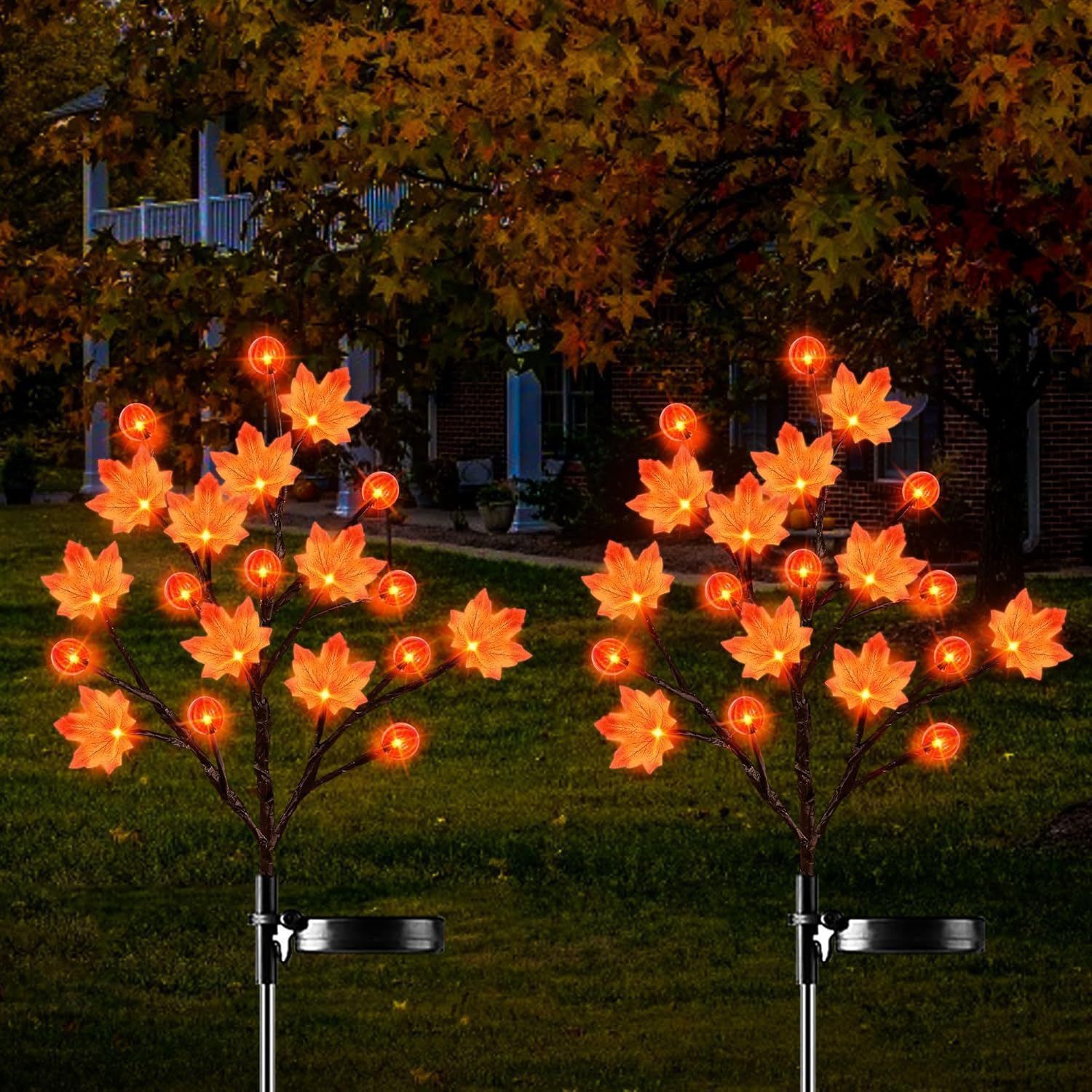Solar Maple Leaf Branch Lights with 20 Warm LEDs, 8 Lighting Modes & IP65 Waterproof, Auto On/Off Garden Pathway Decor for Fall Harvest and Halloween Ambiance — image 6