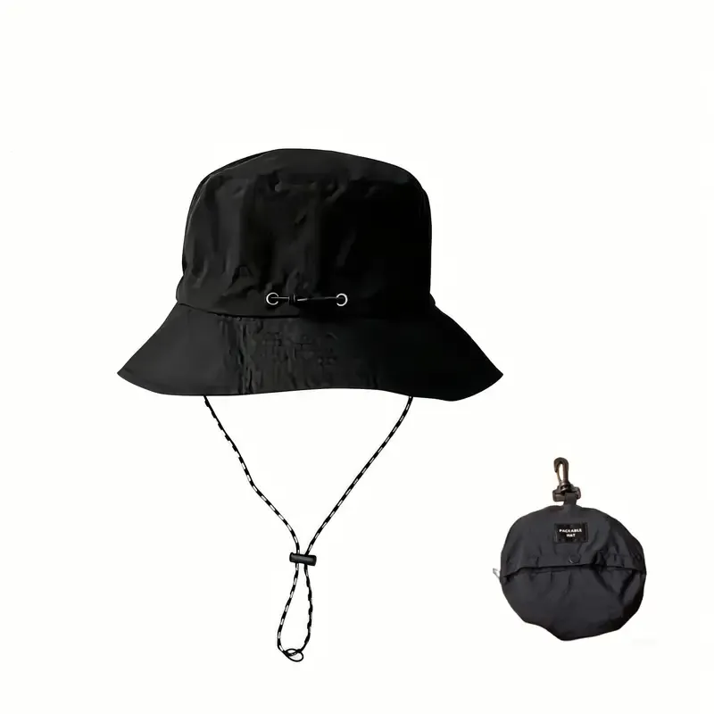 New Unisex Wide Brim Bucket Hat UPF 50+ Sun Protection, Foldable & Windproof Linen Blend Hat for Hiking, Fishing, Beach & Vacation/black
