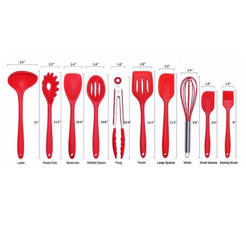 10pcs Silicone Kitchen Utensils Non-stick Cookware Spatula Spoon Cookware Set - Red — image 2
