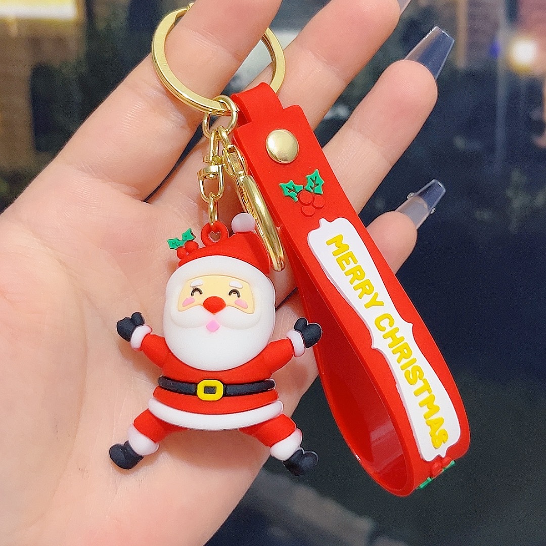 6PCS Christmas Silicone Keychain Cute Santa Snowman Bag Charm Festive Keyring for Kris Kringle Gifts — image 3