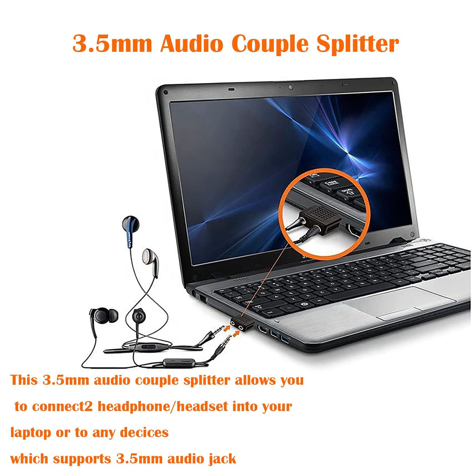 3.5mm +Headphone +Splitter, Double Headphone Jack Adapter 3.5mm to 1/8 adapter y splitter-2 Pack 3.5mm Stereo Headphone Splitter — image 4