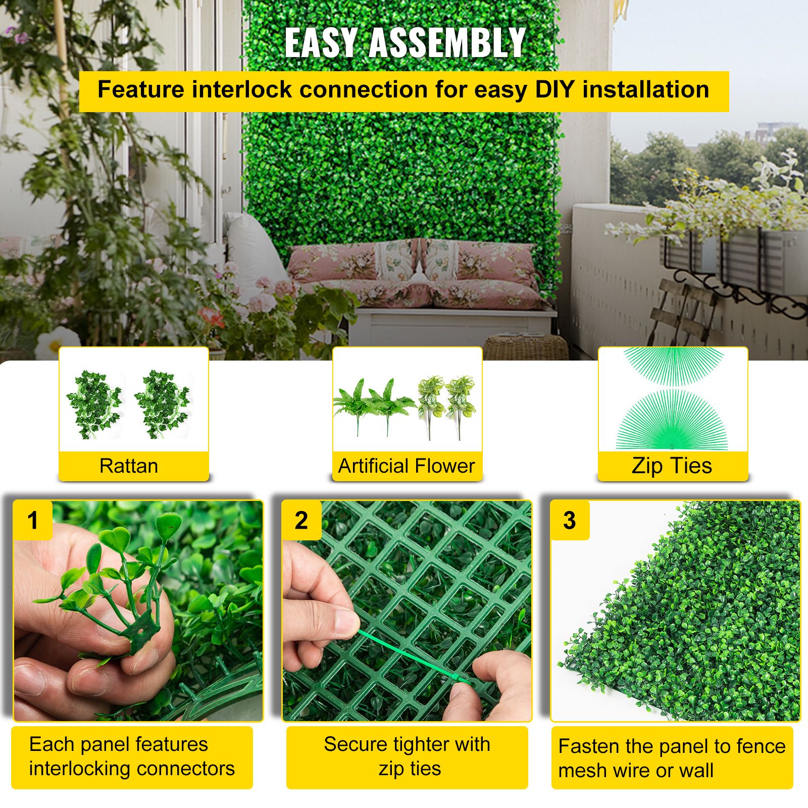 Artificial Boxwood Panels, 14 PCS50.8x50.8cmBoxwood Hedge Wall Panels, PE Artificial Grass Backdrop Wall 4 cm, Privacy Hedge Screen for Decoration of Outdoor โ image 6