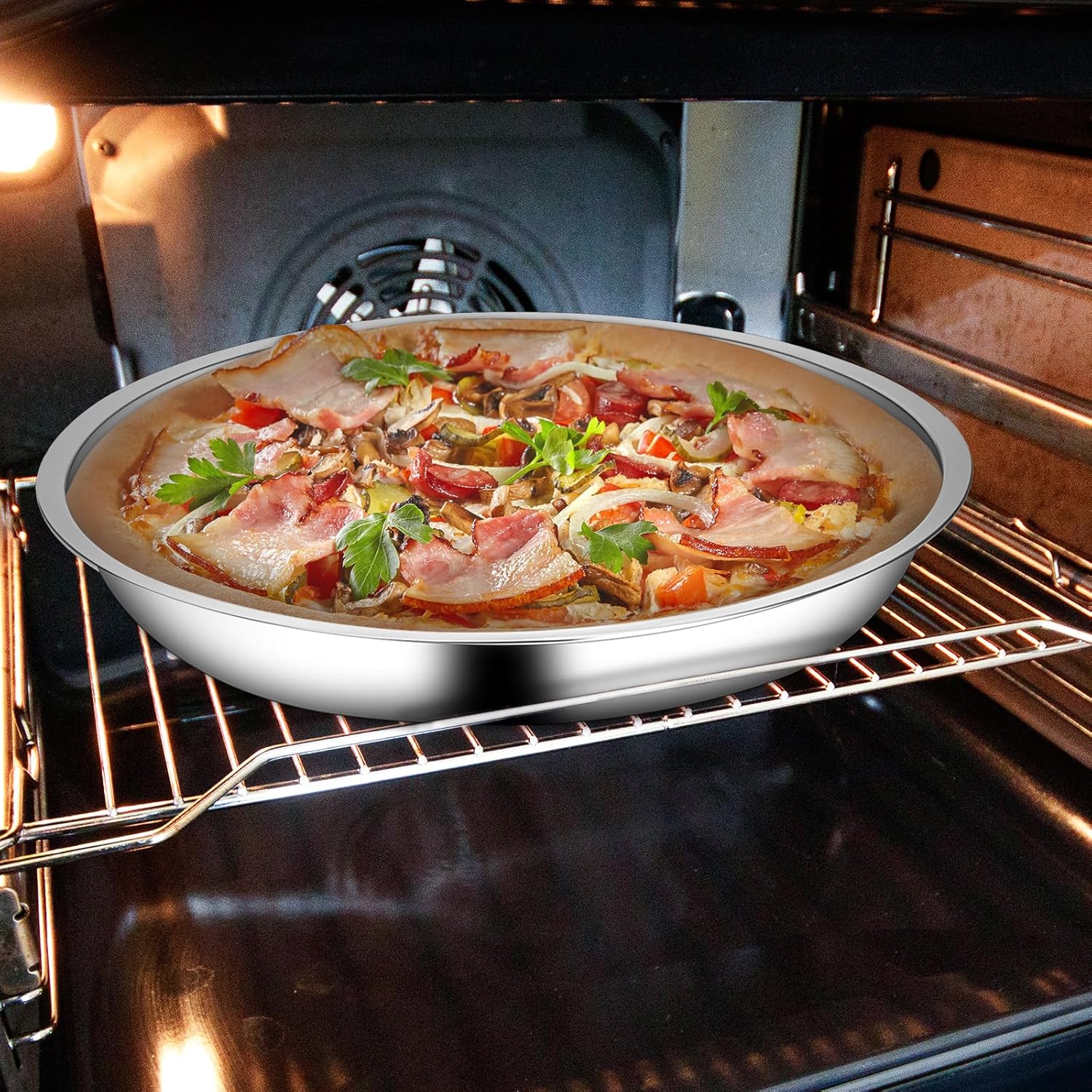 Vin Beauty 4 Pack 13 Inch Deep Dish Pizza Pan Stainless Steel Round Pizza Tray for Oven, Deep Dish Metal Stainless Steel Pie Pan Baking for Oven Cookie Cake — image 5