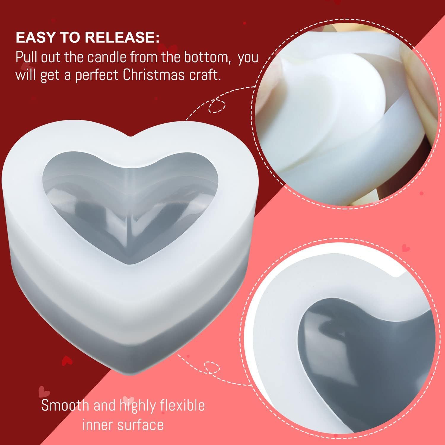 3D Heart Candle Mold, 2 Pcs Silicone Mold for Candle Making, Valentine's Day Handmade Candle Making Mould, DIY Craft Resin Mold