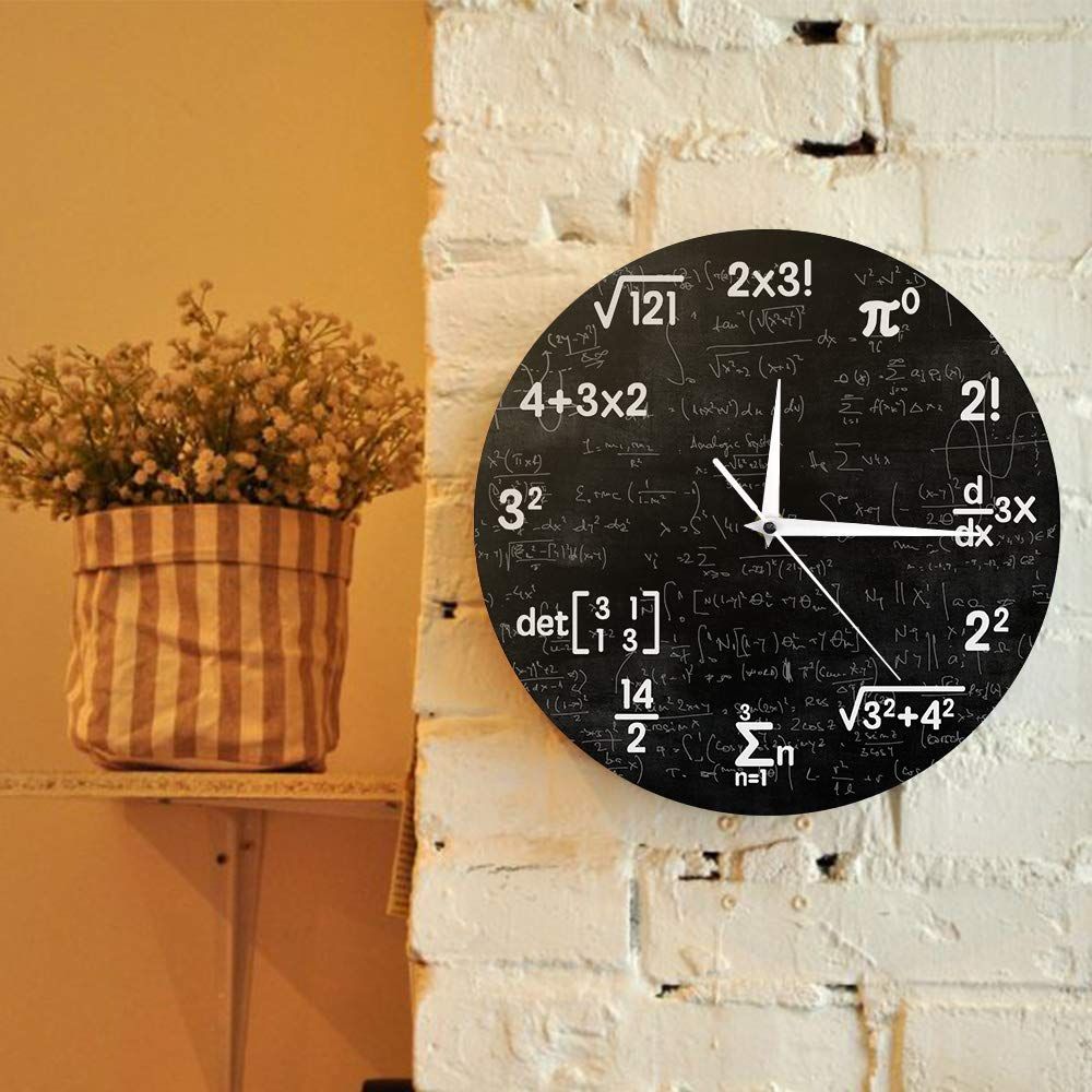 Math Equations and Notations Mathematics Chalkboard Geek Battery Operated Wall Clock Silent Non-Ticking Quartz — image 4