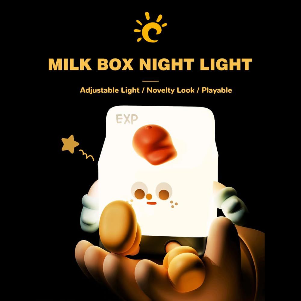 Milk Box Night Light, Fun Night Lamp for Kids, Dimmable Touch Contral Rechargeable Silicone Nursery Lamp, NightLights for Toddler — image 2