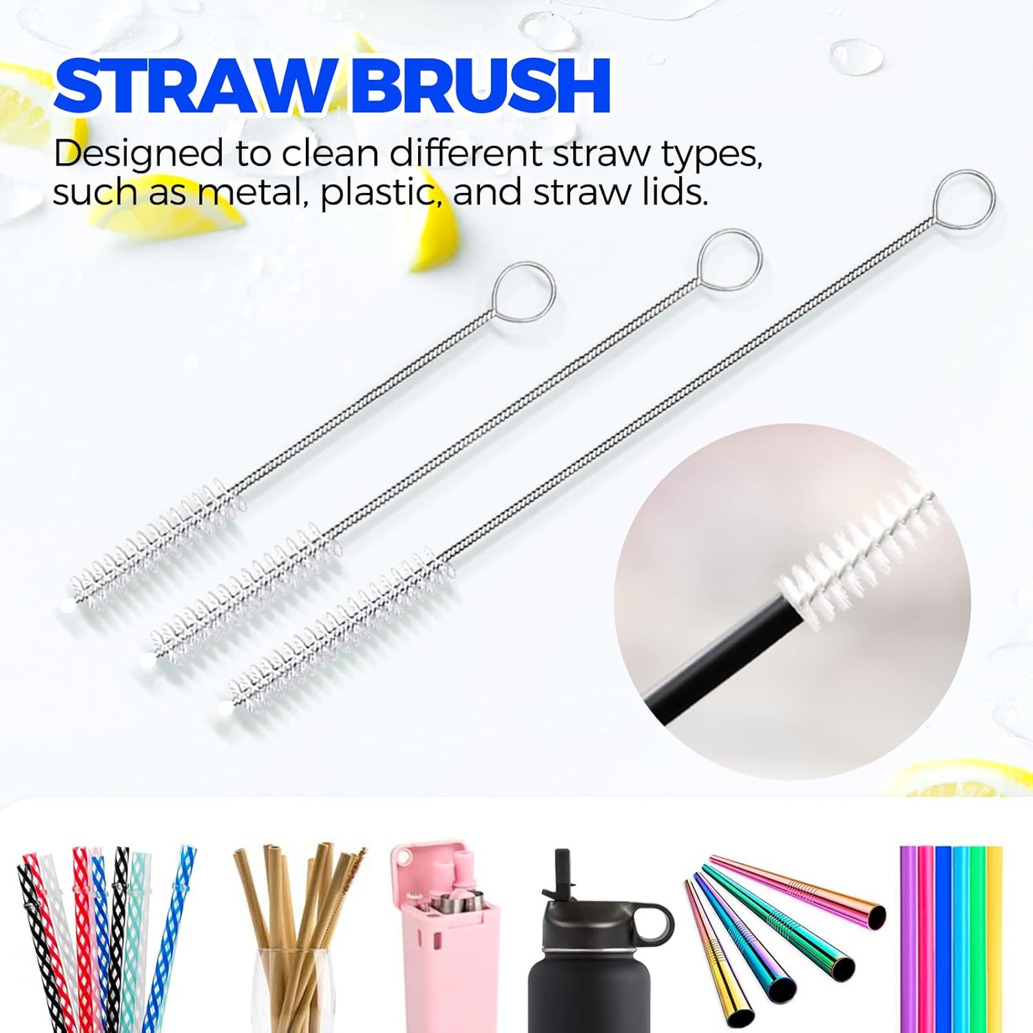 6 Pack Dish Brush Set with Bottle Brush, Scrub Pan and 3 Straw Brushes, Deep Cleaning Handle Scraper Tip for Kitchen Sink Dishes Cup Pot Pans (Blue) โ image 5