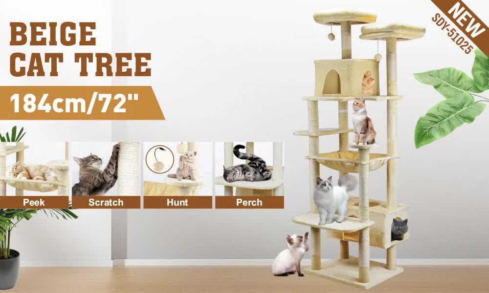VaKa 184cm Road Cat Tree Tower Scratching Post Scratcher Condo with Big Hammock โ image 2
