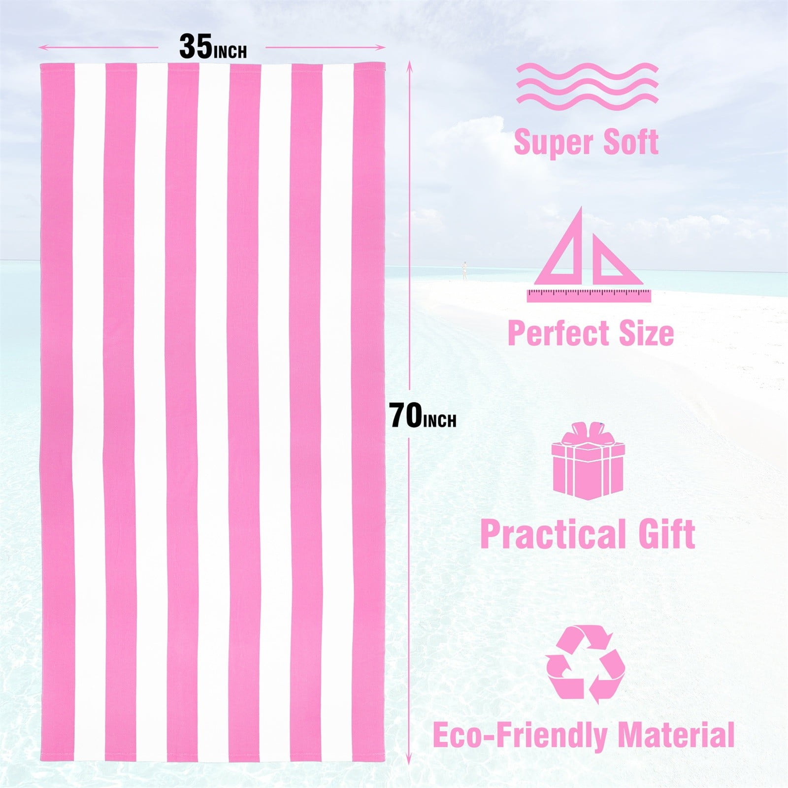 Large Beach Towels, Swimming Towel, Soft & Absorbent Oversized Sheet Made of 100% Cotton - for Swimming Pool, Home, Bath, Spa, Pink, 88.9 x 177.8 cm โ image 3