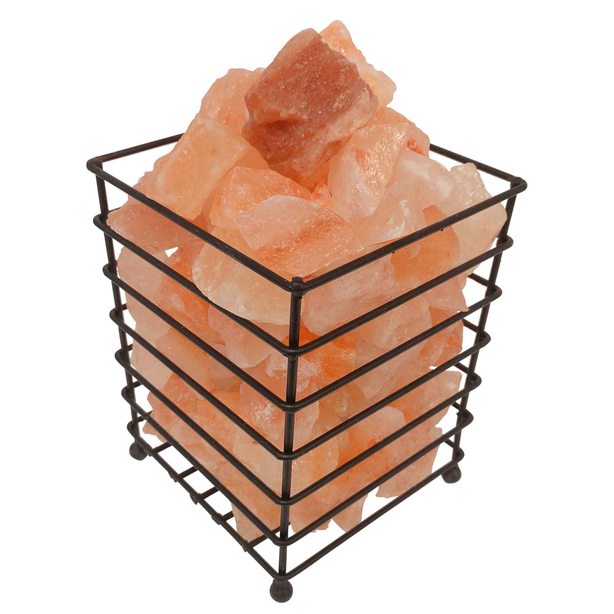 12V 12W Rectangle Iron Basket Himalayan Pink Salt Lamp Rock Crystal Bulb On/Off — image 3