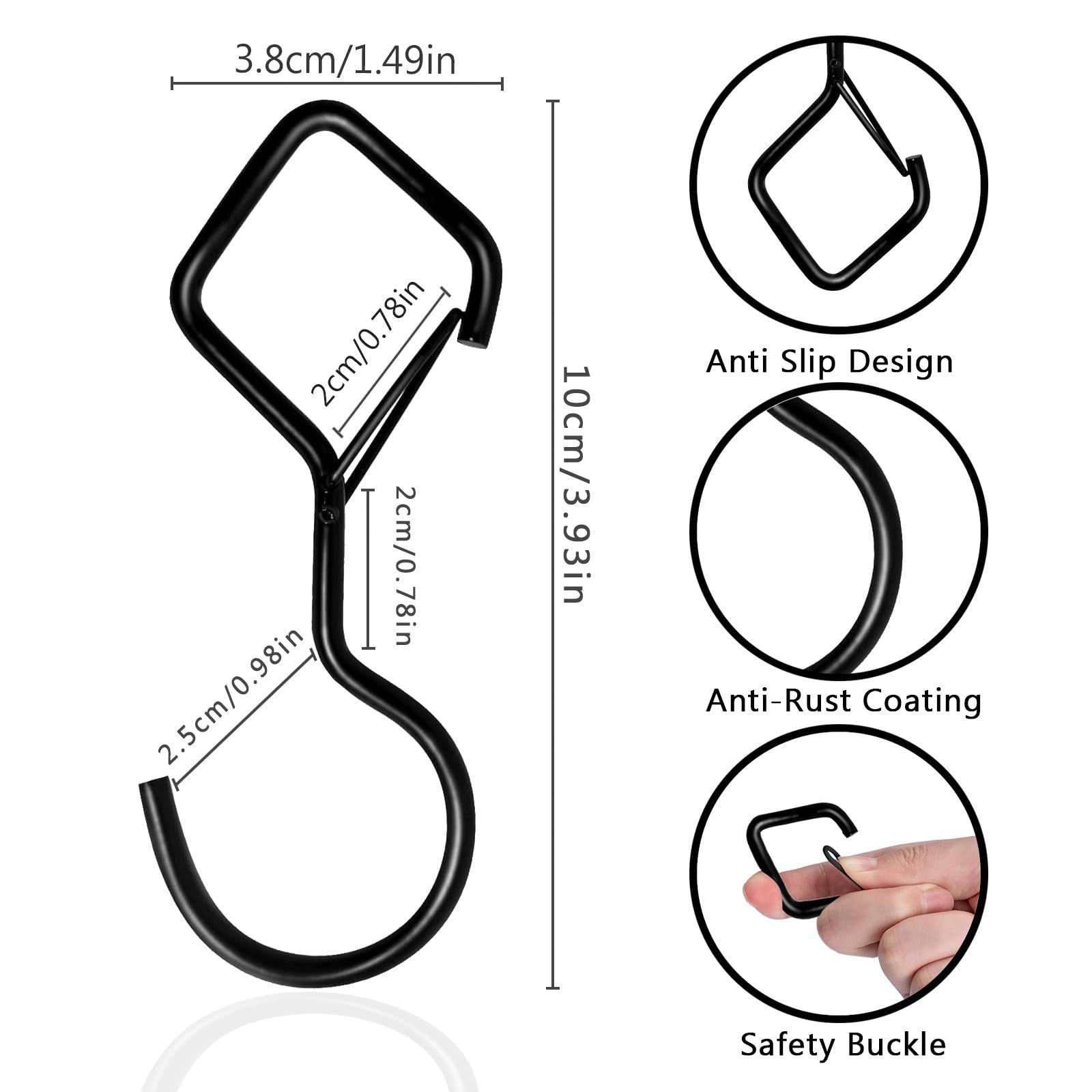 12 PCS S Hooks for Hanging,4 Inch Heavy Duty Closet Hooks with Safety Buckle,Closet Hooks Hanging for Plants,Clothes (Black) — image 2