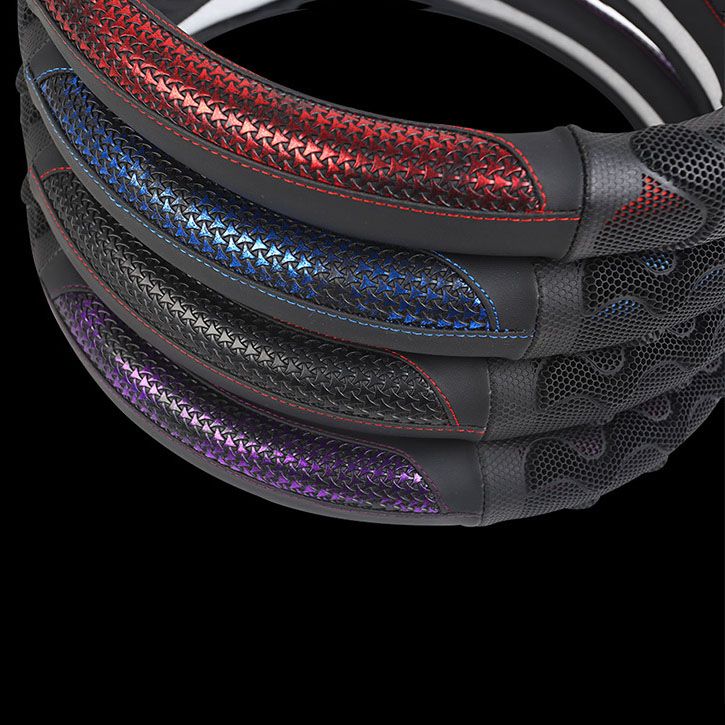 Car Steering Wheel Cover (38cm)- 3D Honeycomb Breathable Mesh - Anti-Slip Sweat-Absorbent Grip for All-Season Driving, Black and Red โ image 3