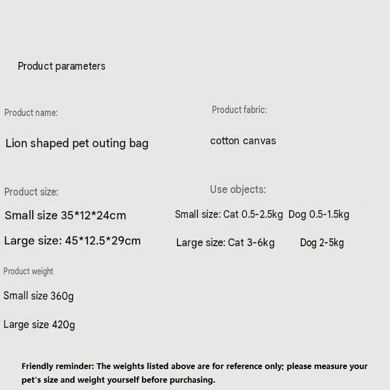Lion Style Canvas Pet Carrier Grey Bag(big size 45*12.5*29cm) - Adjustable Head Opening, Breathable Mesh, 8cm Wide Shoulder Strap, PE Support Base, Portable — image 3