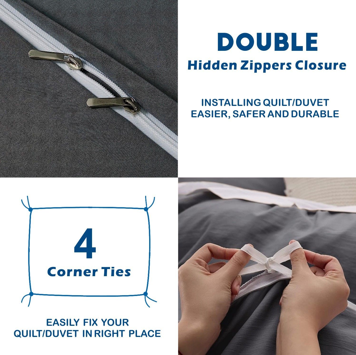 3 Piece Hotel Soft Microfiber Quilt Cover Set-2000TC Duvet/Donna Cover Set & Pillowcases -1 Quilt Cover Zipper Closure & 1 x Pillowcases-Breathable Bedding — image 3