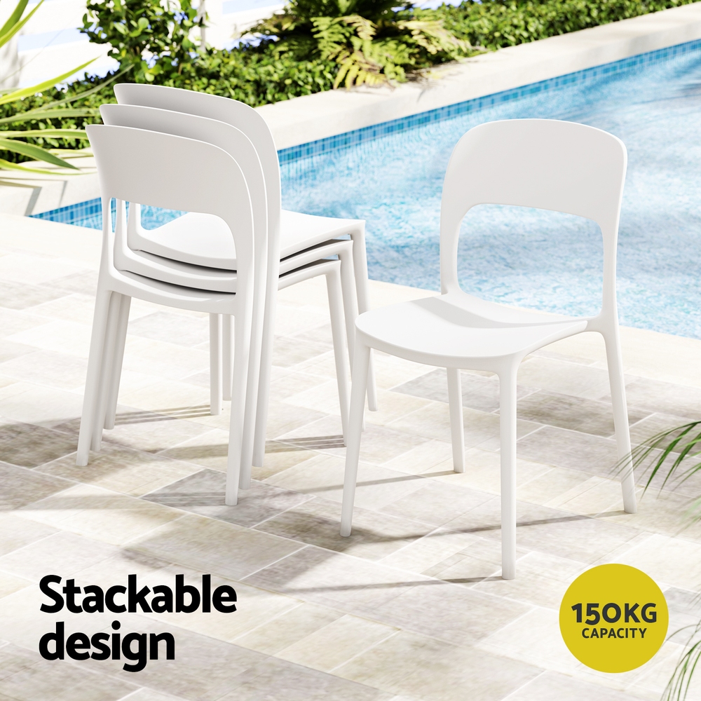Gardeon 4PC Outdoor Dining Chairs Stackable PP Patio Chair Garden Furniture White — image 5