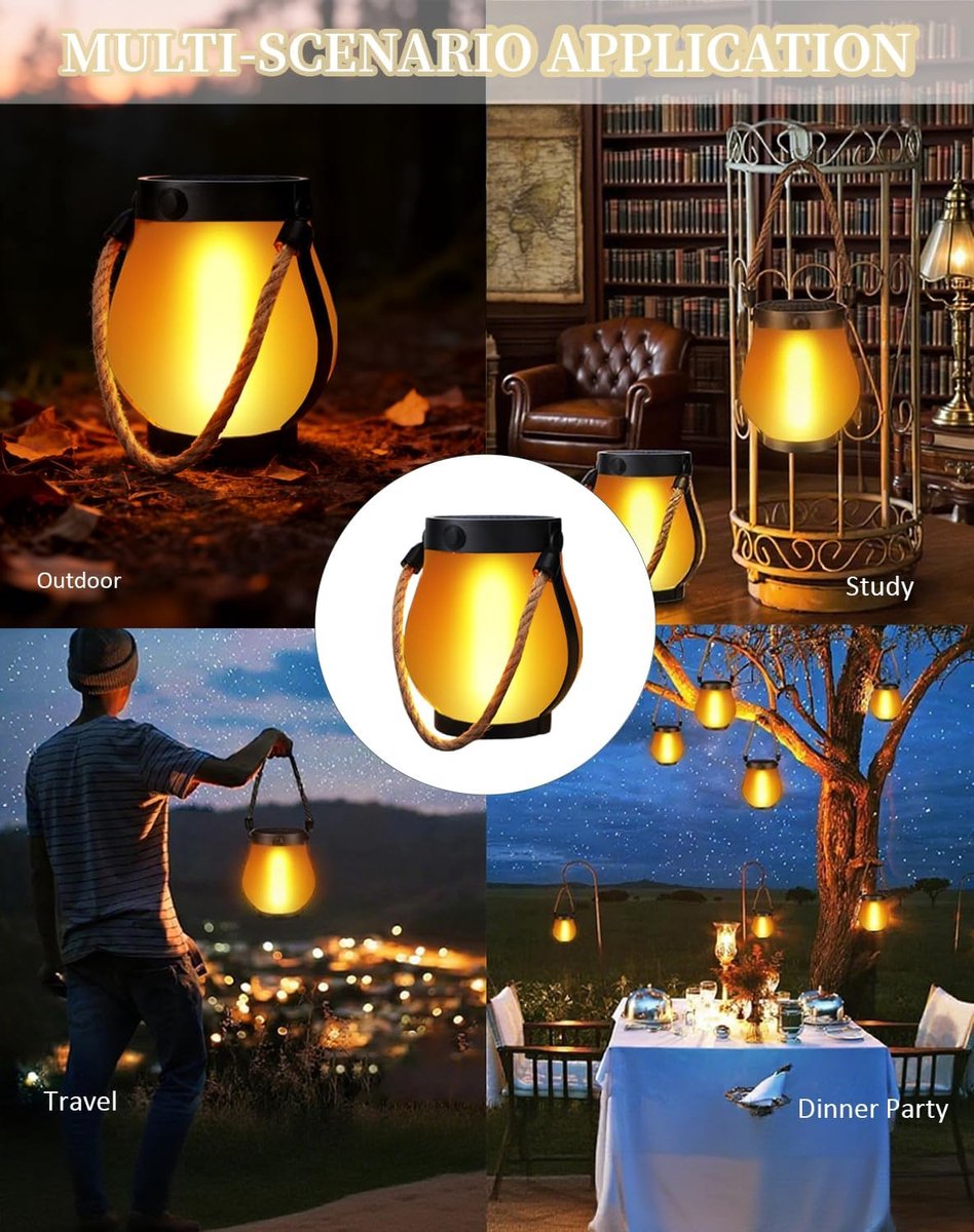 Outdoor solar lights - Solar garden lighting - Solar lantern - Dancing flame outdoor solar lanterns waterproof lighting - Hemp rope flame lamp - For camping — image 5