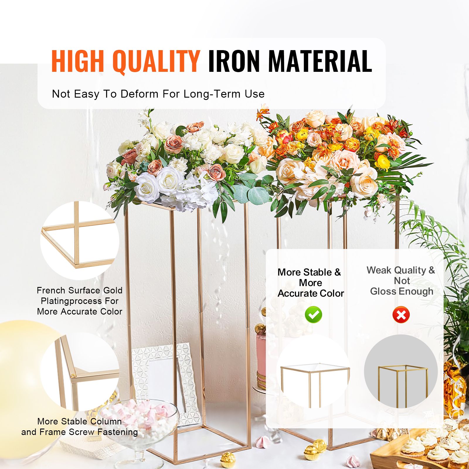 10PCS 31.5inch/80cm High Wedding Flower Stand, With Acrylic Laminate,Metal Vase Column Geometric Centerpiece Stands, Gold Rectangular Floral Display Rack for โ image 3