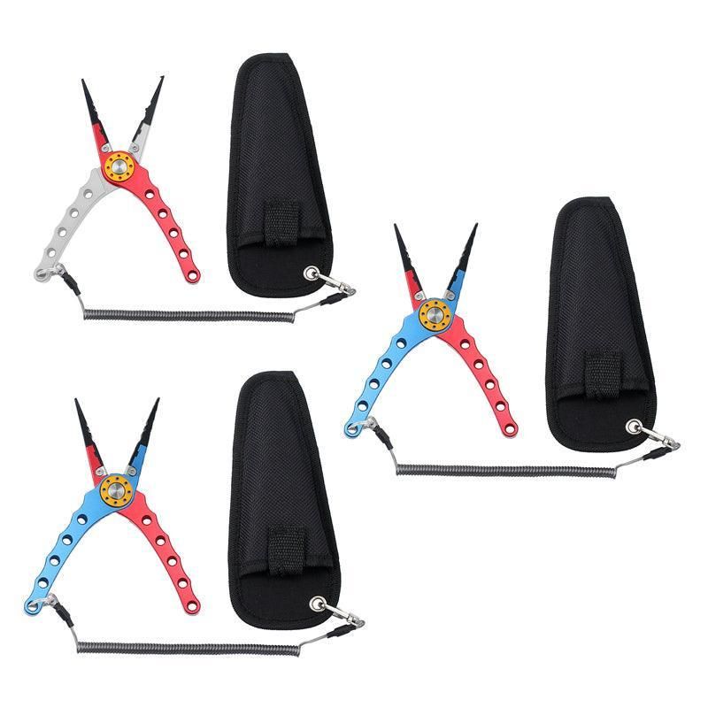 Aluminium Fishing Pliers Hook Remover Line Cutter Braid Mono Split Ring Fish Grip - Blue+Red โ image 3