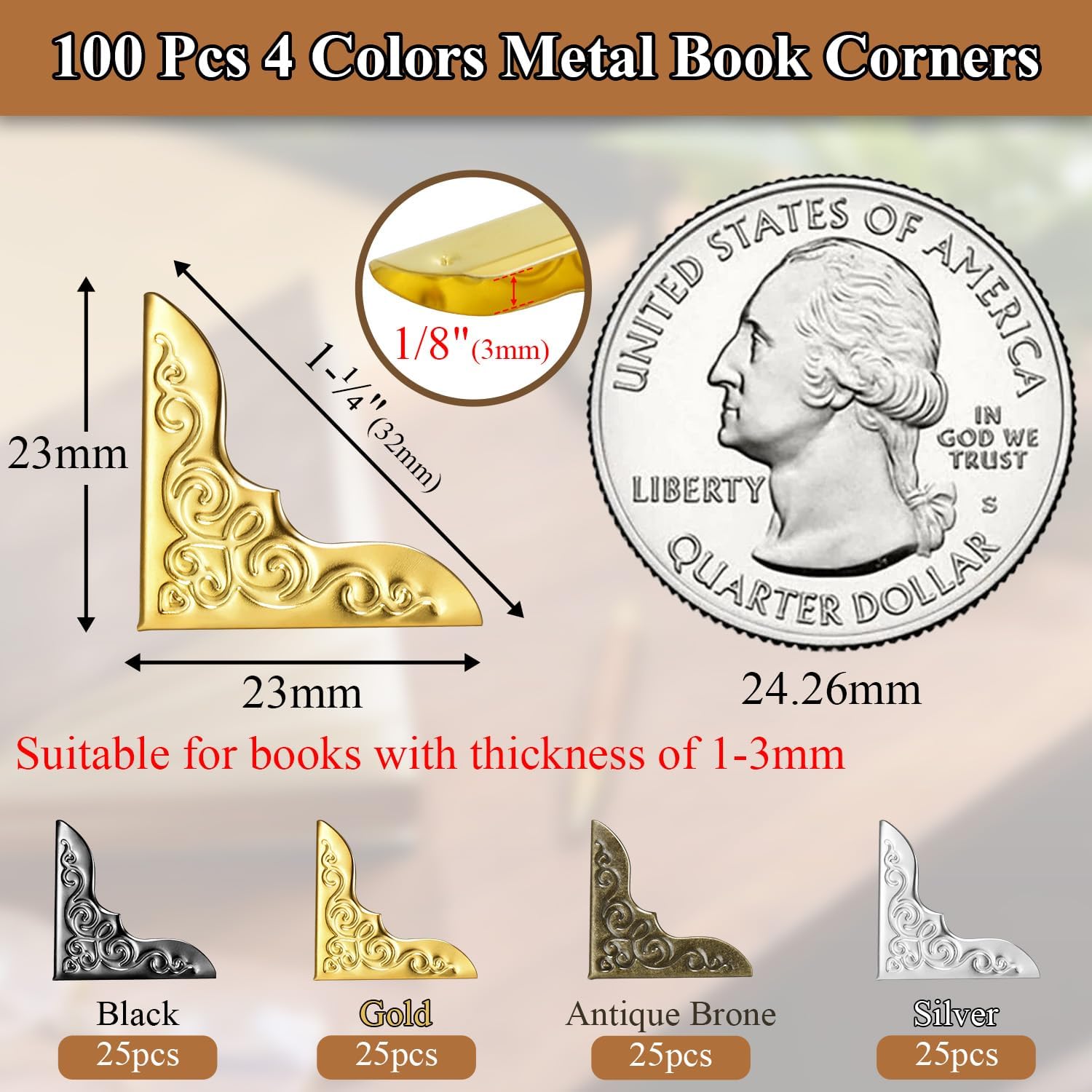 100pcs Metal Book Corner Protectors, 4 Colors Photo Corners Protector for Picture, 50 Pack Binder Ring, Metal Book Ring Paper Ring Holder 5/8-Inch Loose Leaf โ image 2