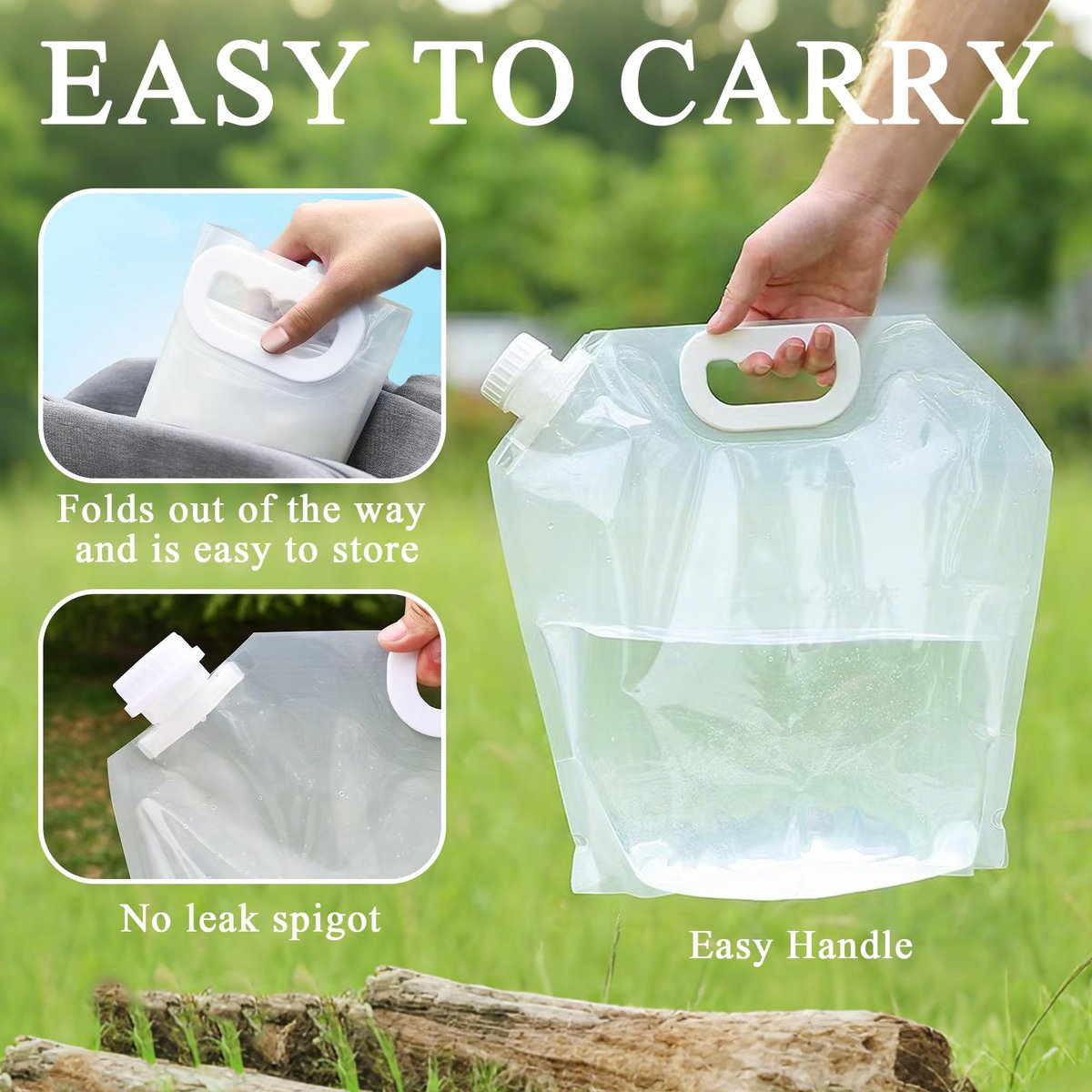 5L Collapsible Water Bag - Portable Water Container - Water Bottle - Kettle - 4-Pack Collapsible Water Jugs - Clear Plastic Water Bag with Handle for Camping — image 3