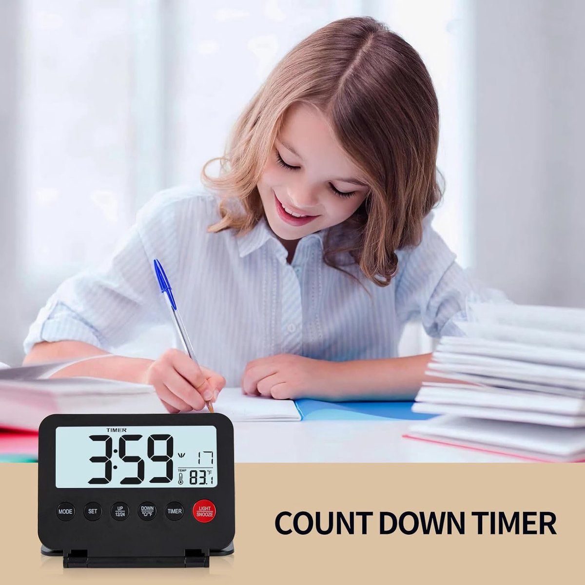 Clock Radio, Small Digital Travel Alarm Clock, Button on Front Displays Date and Temperature, for Home and Office Use Black โ image 3