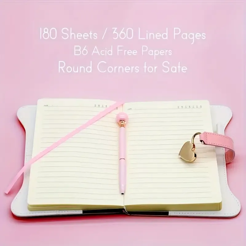Heart-shaped lock diary with pen, lock & key. B6, 360 pages, garden style for all genders. One key locks your secret — a perfect gift for any — image 4