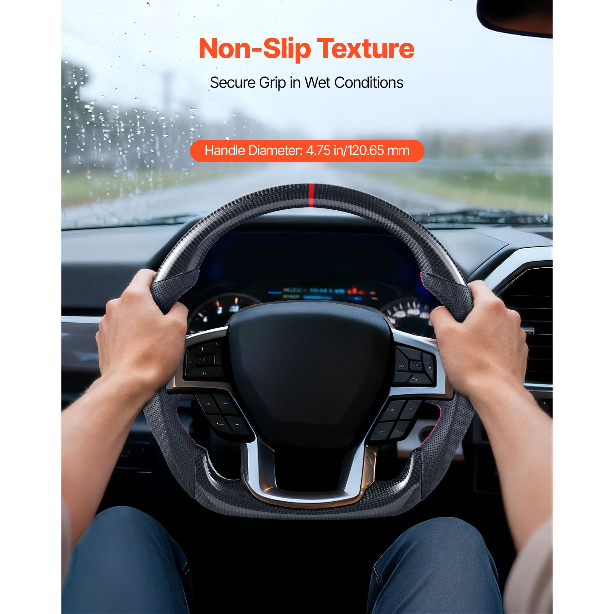 Steering Wheel for 2021-2024 Ford F150, Carbon Fiber Steering Wheel D-Shaped Flat-Bottom, Leather Grip with Non-Slip Texture & Precise Stitching, Accessories โ image 5