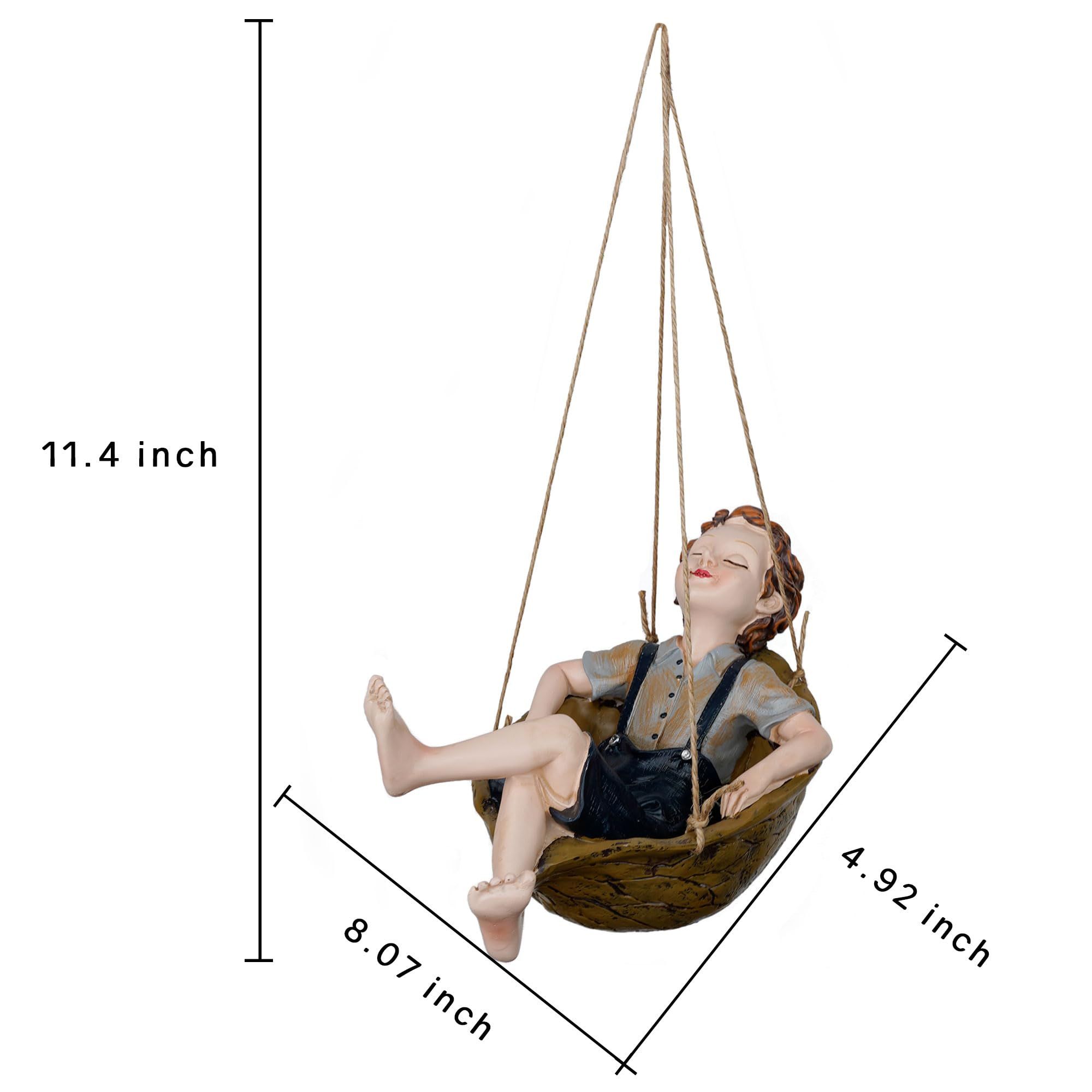 Hanging Garden Statue Décor, Resin Tree Ornaments Decorations, Sleepy Boy in Hammock, Whims Sculptures for Tree Branch Lawn Patio — image 4