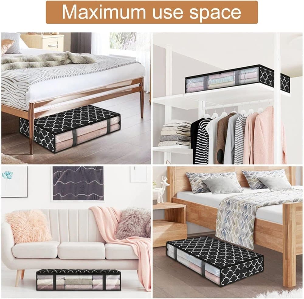2-Pack Foldable Storage Boxes for Clothes and Blankets, Under-Bed Drawers, Multifunctional Organizer, Black — image 4
