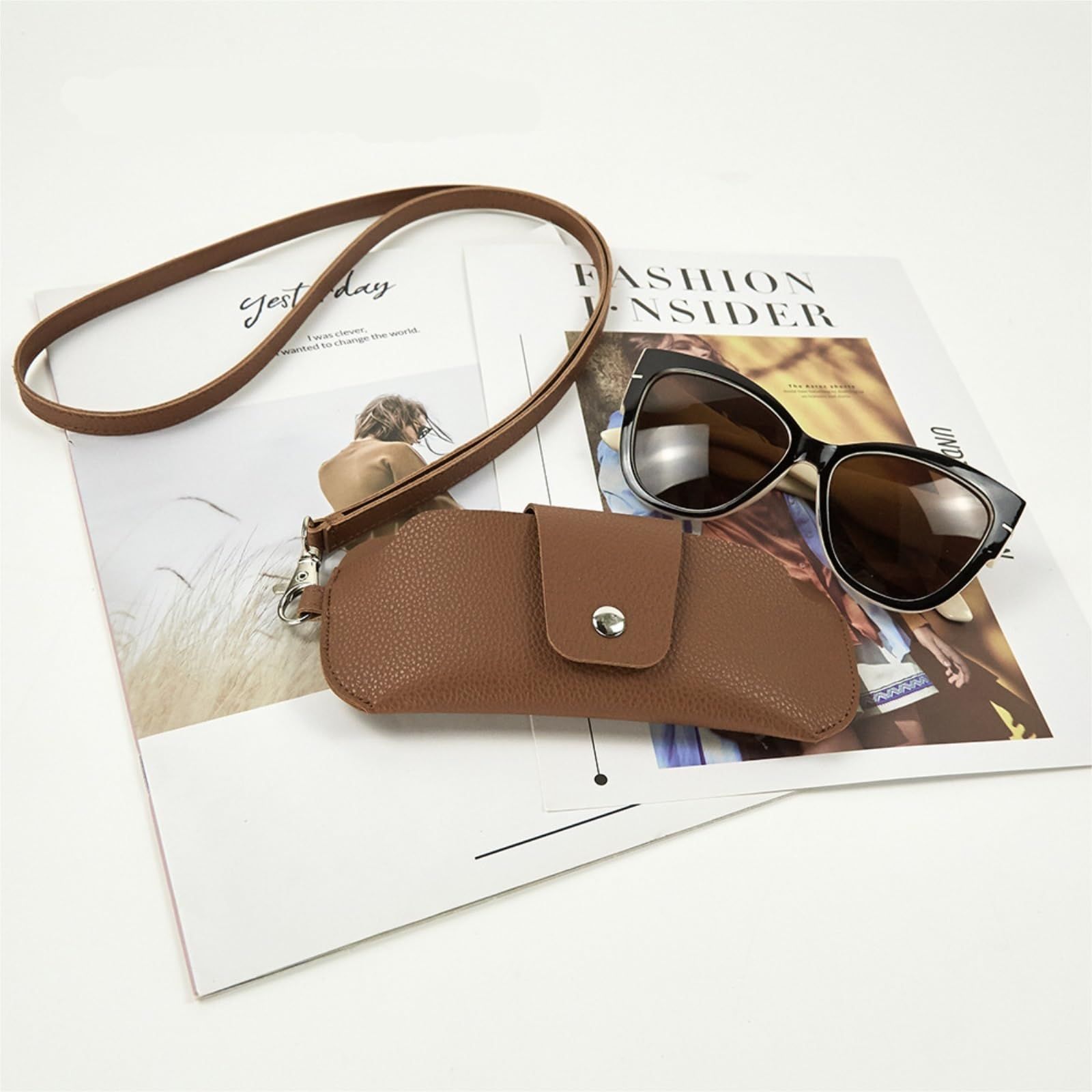 Glasses Case Glasses Protective Case Portable Double-Sided Leather Mirror Clip Hanger Glasses Bag Sunglasses Bag — image 2