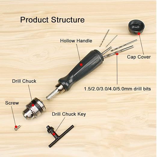7 in 1 Hand Drill Bits Set, Manual Pin Vise with Chuck Key and Twist Drill Bits for Woodworking, Jewelry and Model Making — image 5
