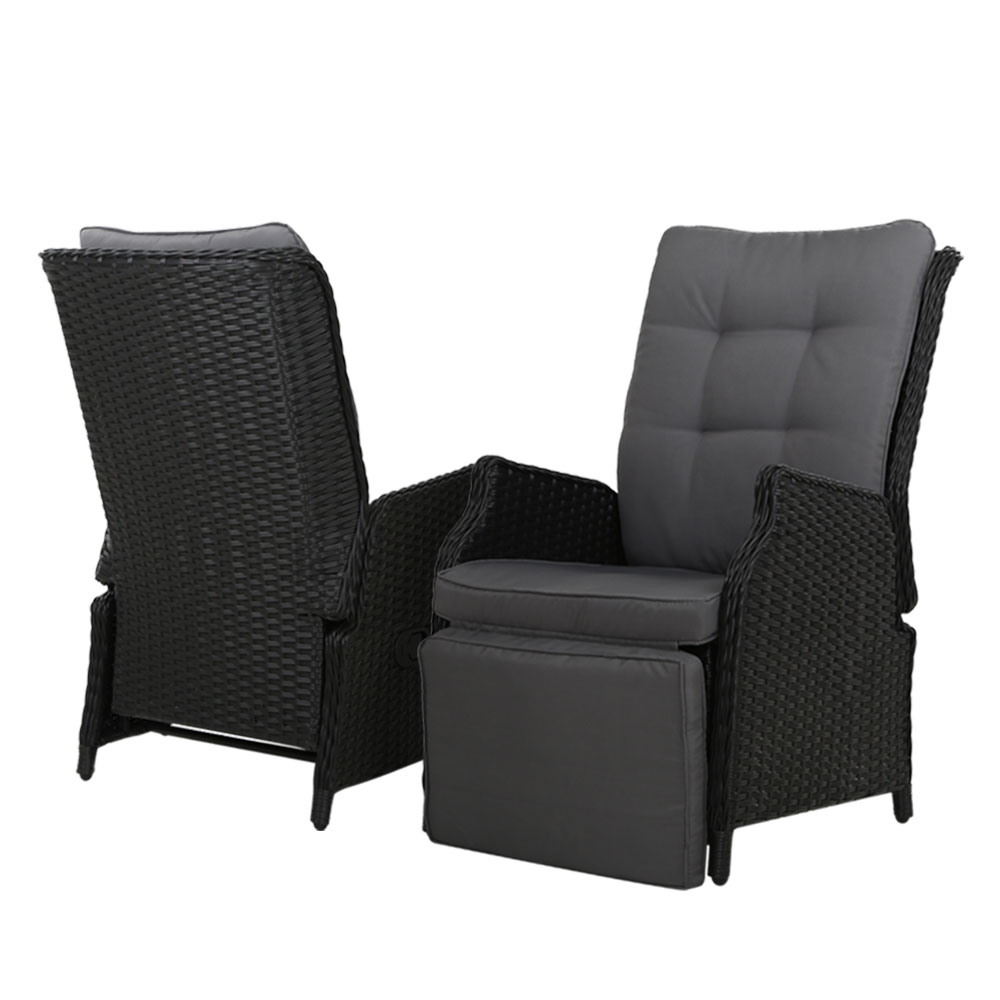 Gardeon Recliner Chairs Sun lounge Wicker Lounger Outdoor Furniture Patio Adjustable Black — image 3