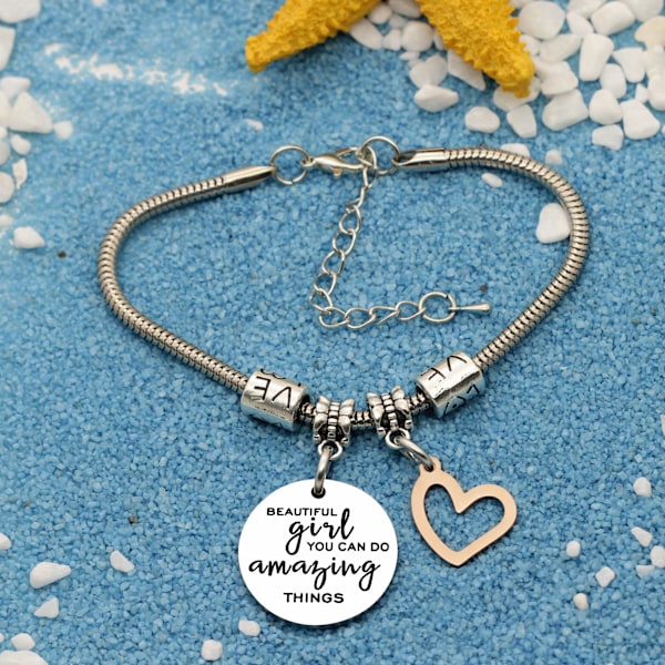 Girls Inspirational Charm Bracelet Gift for Women and Girls Pendant Bracelet You Can Do Amazing Things โ image 2