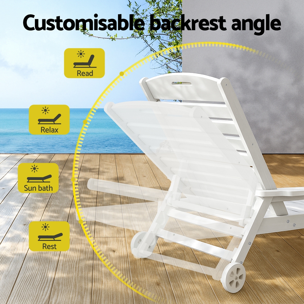 Gardeon Sun Lounge Lounger Beach Chair HDPE Patio Outdoor Furniture with Wheels White — image 5