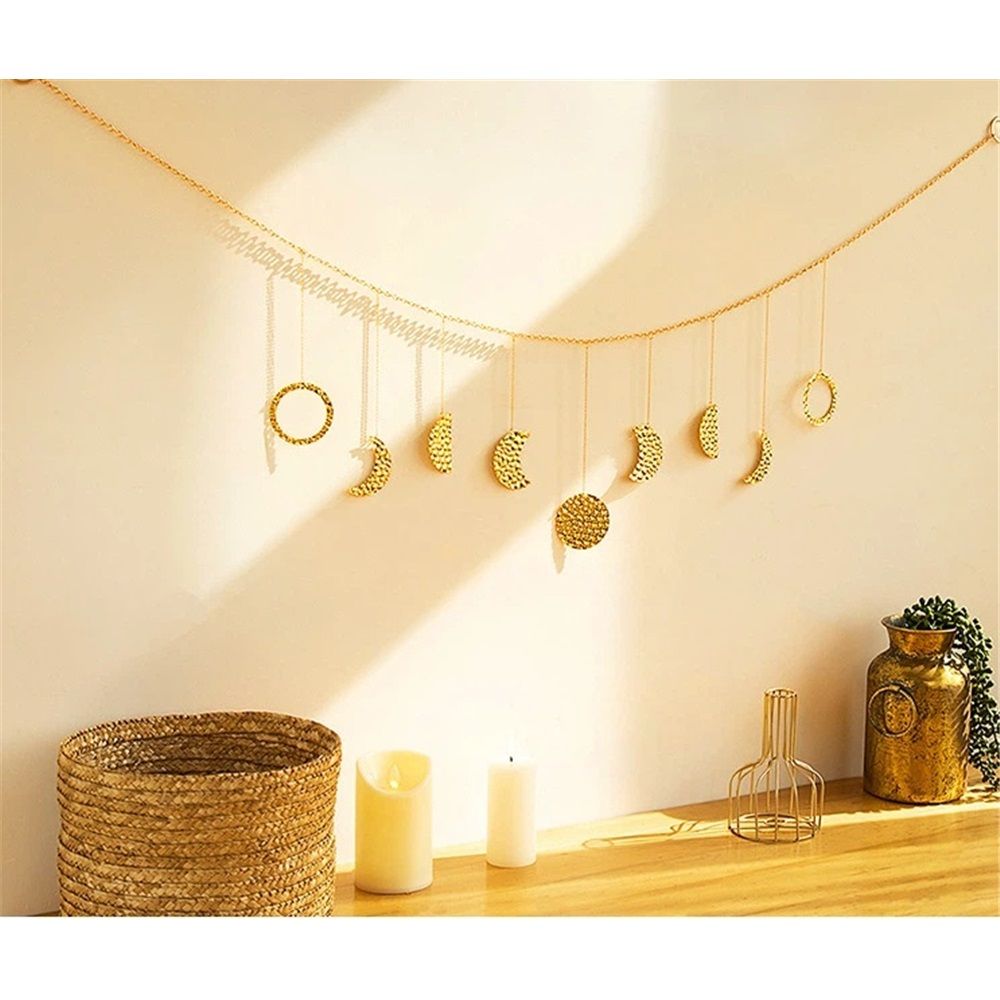 51.18" Gold Metal Moon Phase Wall Decor - Handcrafted Boho Celestial Art for Bedroom Living Room, Lightweight Easy Hang, Gift for Women Teens — image 2