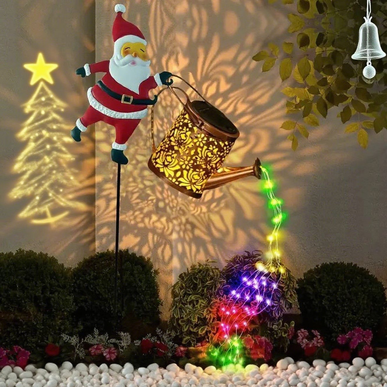 Solar Santa Claus Watering Can Light, IP64 Waterproof Iron Art, Brighten Up Your Outdoor Garden Holiday Ambiance (Colorful Light) โ image 2