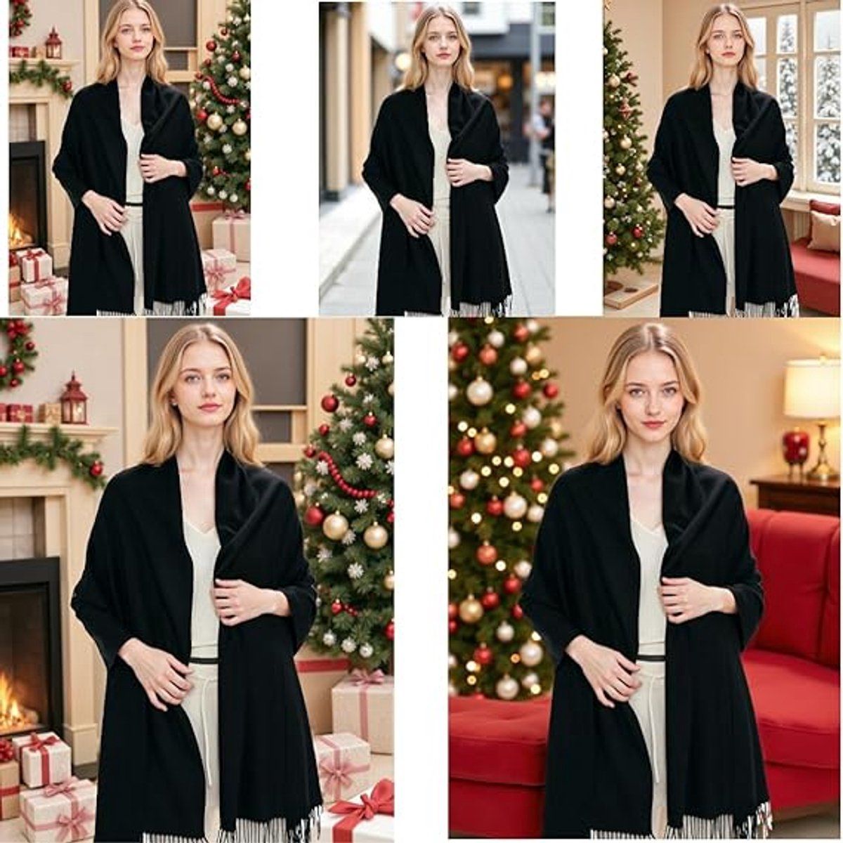 Women's Woven Winter Scarf, Large Tassel Shawl Wrap, Soft Warm Neck Warmer for Cold Weather Outfits, 70x200 cm, Black โ image 4