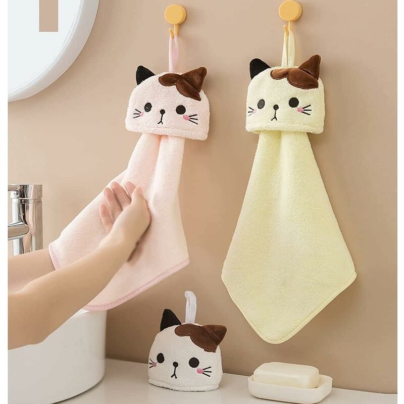 5 Pack Hanging Hand Towels With Hanging Loop Absorbent Coral Fleece Bathroom Towels Soft Thick Dishcloth ROund Hand โ image 3