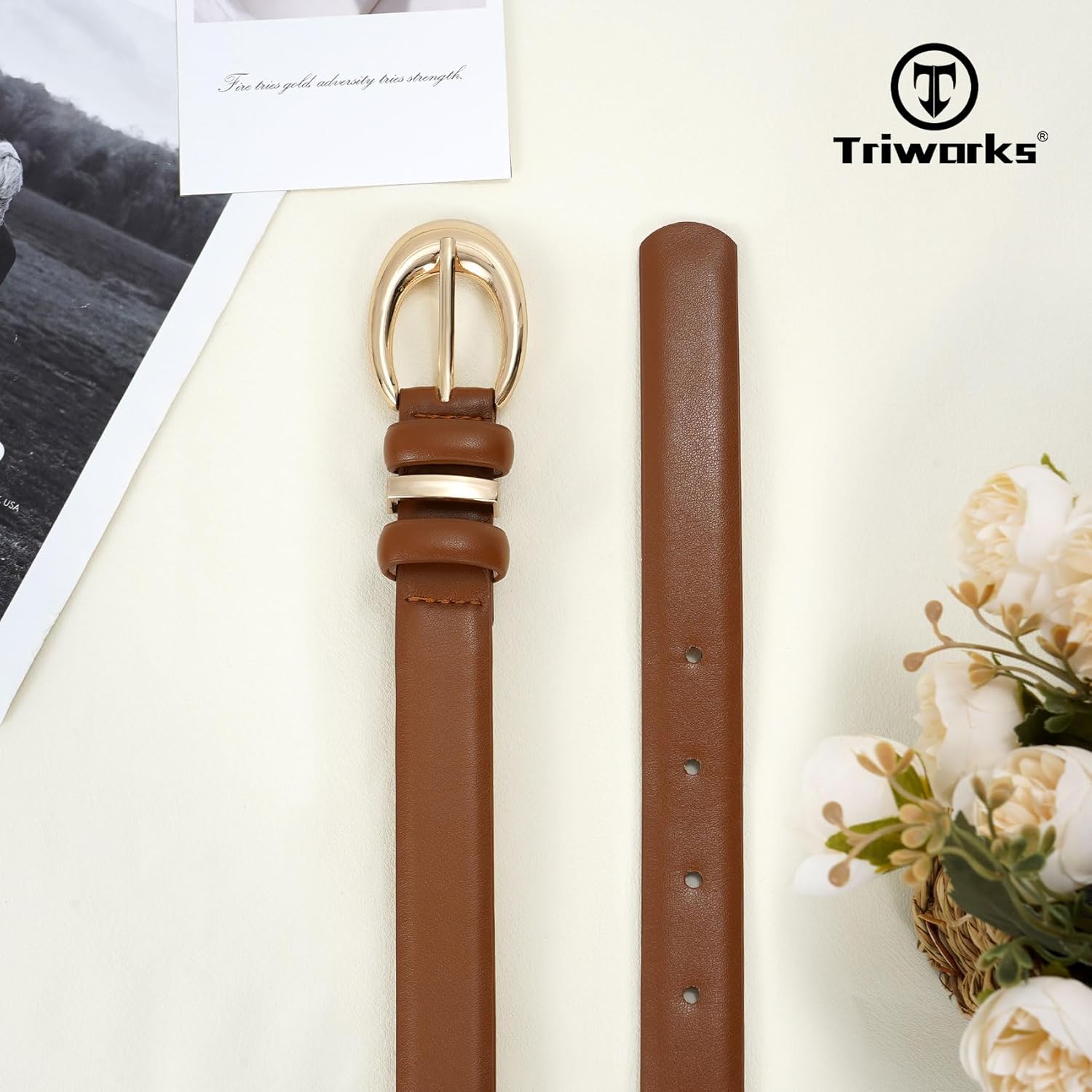 3 Pack Women Leather Belt for Jeans Pants Fashion Ladies Faux Leather Belt with Gold Buckle — image 6