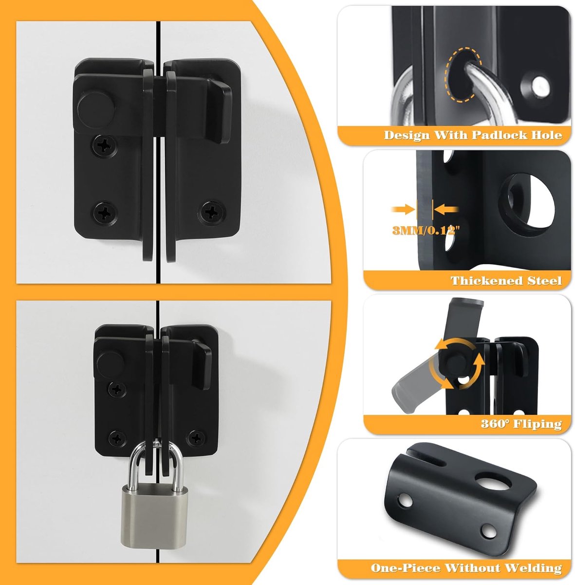 2 pieces - Lock - 60*54*27 mm - stainless steel door lock - sliding bolt with safety latch - left-hand sliding bolt - with screws - for sliding wardrobe — image 3