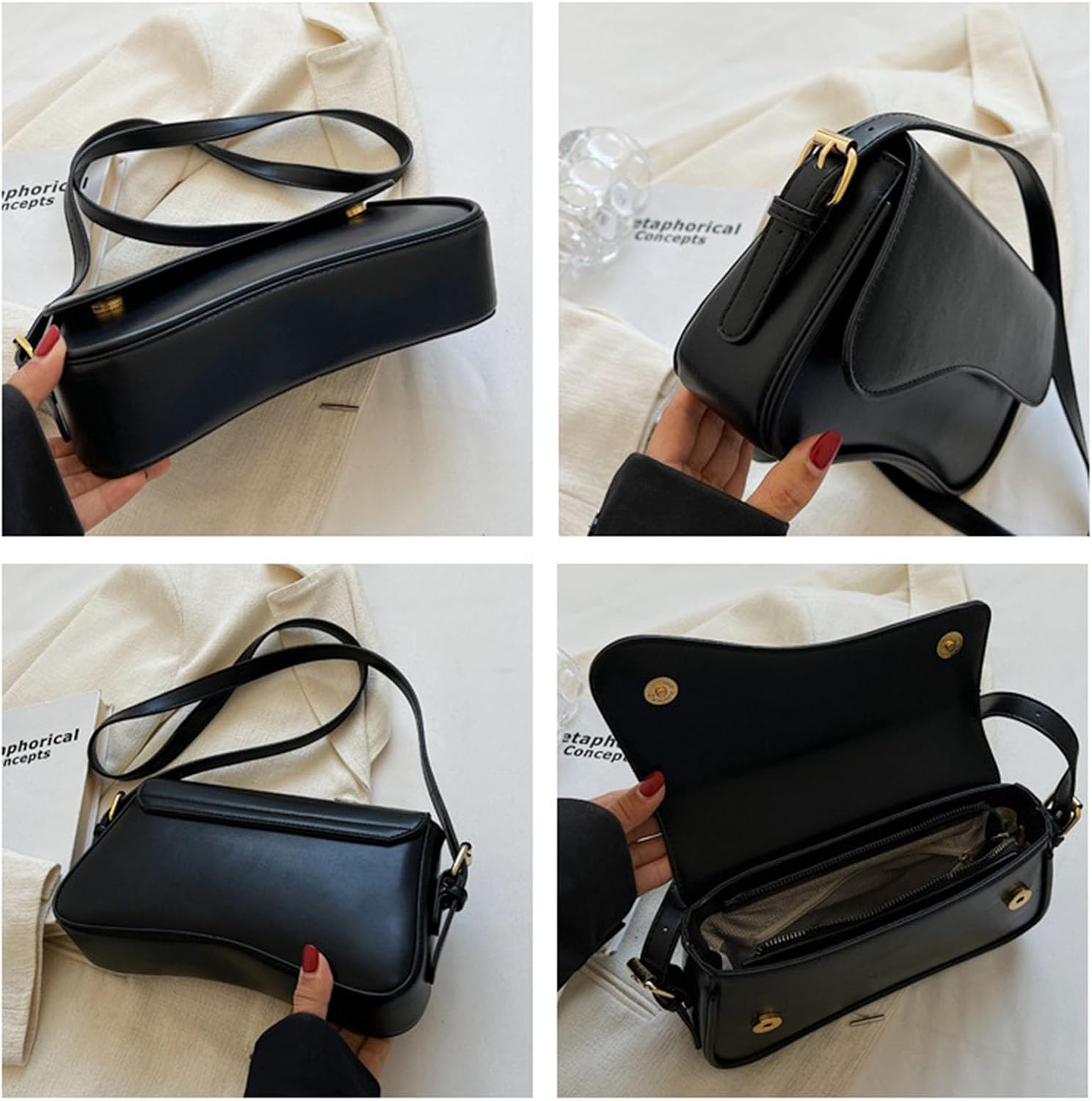 Women's Crescent Shoulder Bags Retro Y2k 90s Hobo Handbags Top Handle Faux Leather Underarm Bag Fashion Clutch Purses — image 5