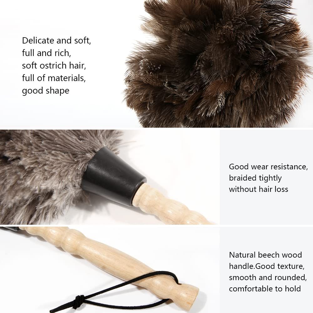 Ostrich Feather Duster Fluffy Natural Genuine Ostrich Feathers with Wooden Handle and Eco-Friendly Reusable — image 3