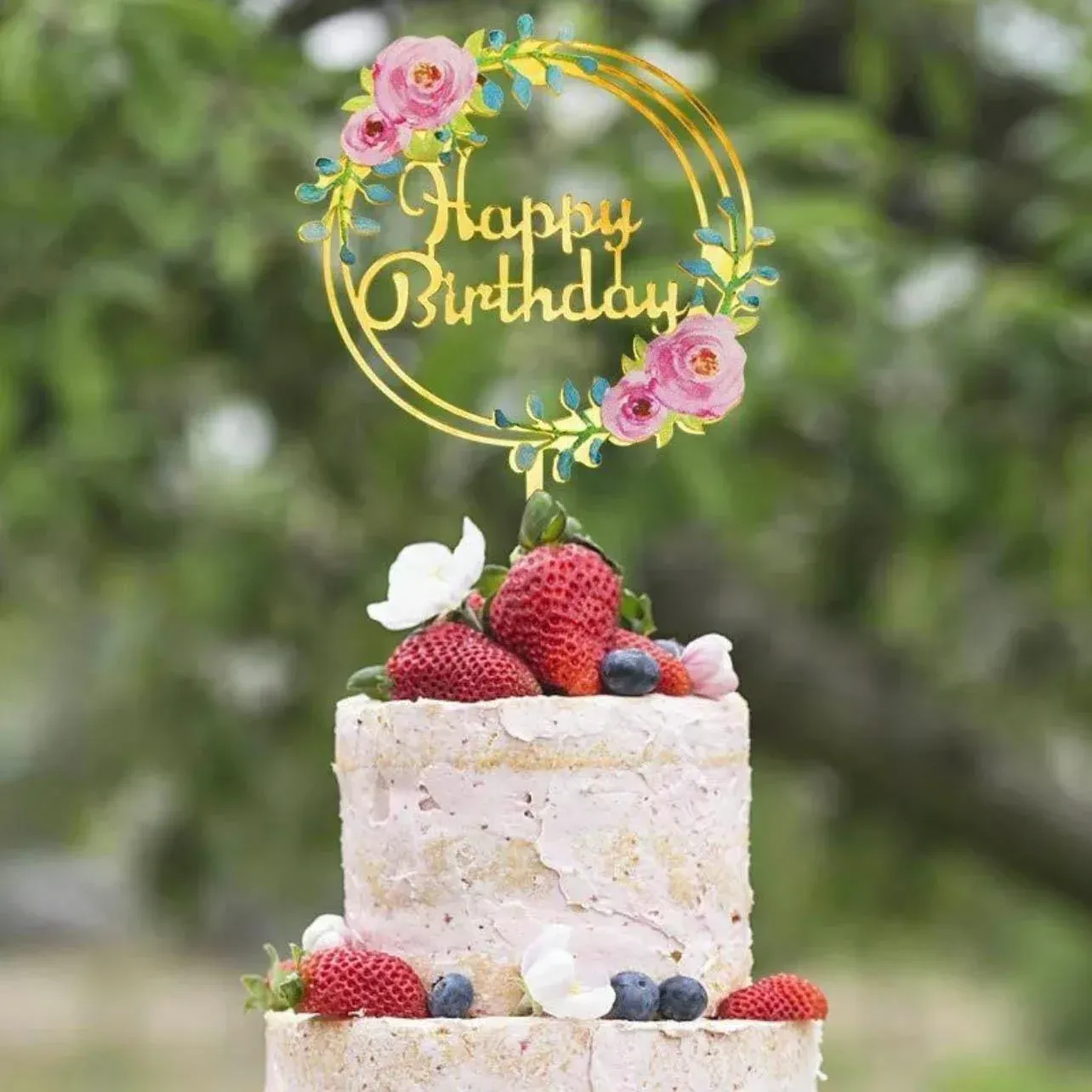 Happy Birthday Anniversary Wedding Cake Flowers Topper Acrylic Party Decorations - NO.12 โ image 6