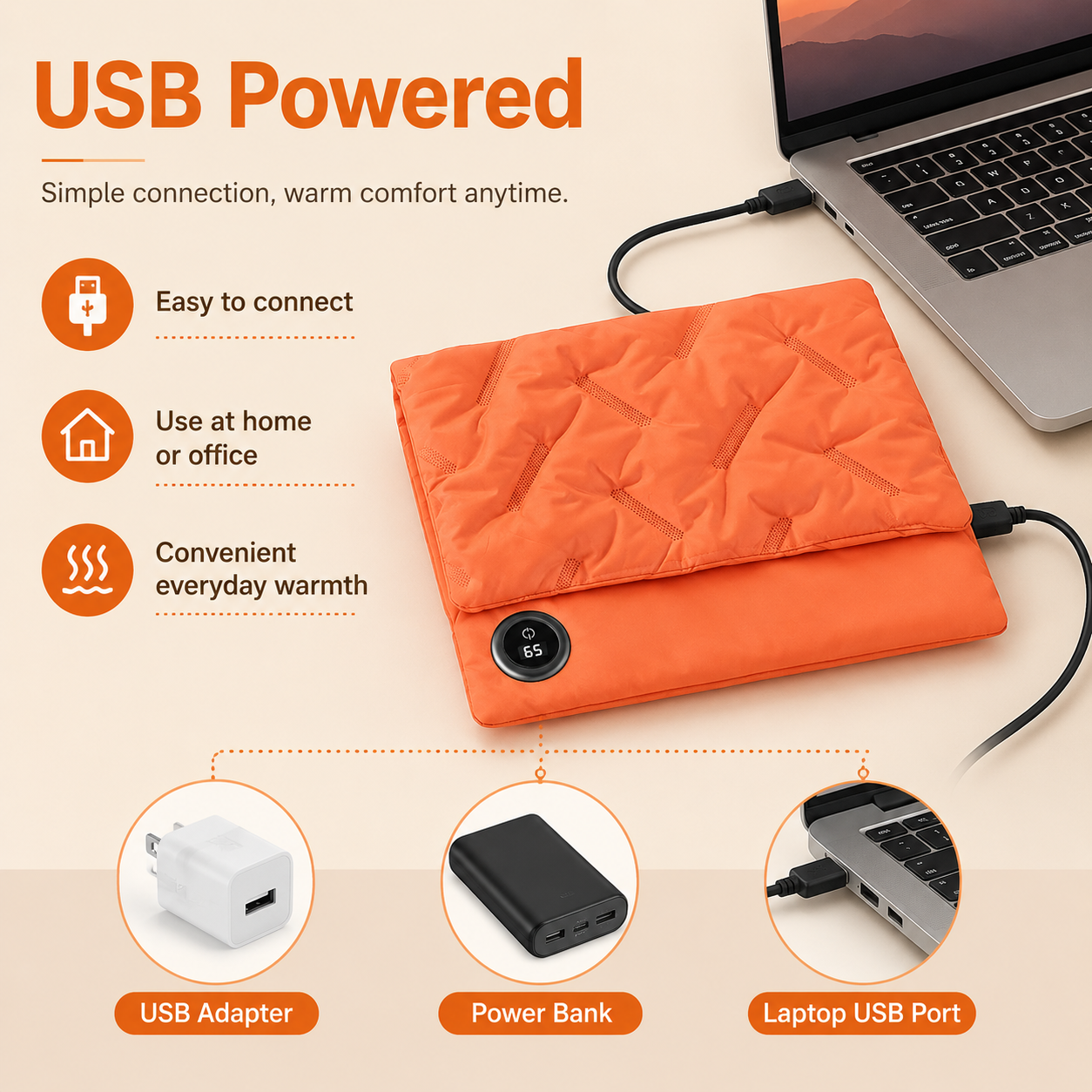 Rechargeable Hand Warmer Muff, USB Electric Heating Pad with Digital Display Temperature Control, 3 Heat Levels Portable Far Infrared Heated Cushion for