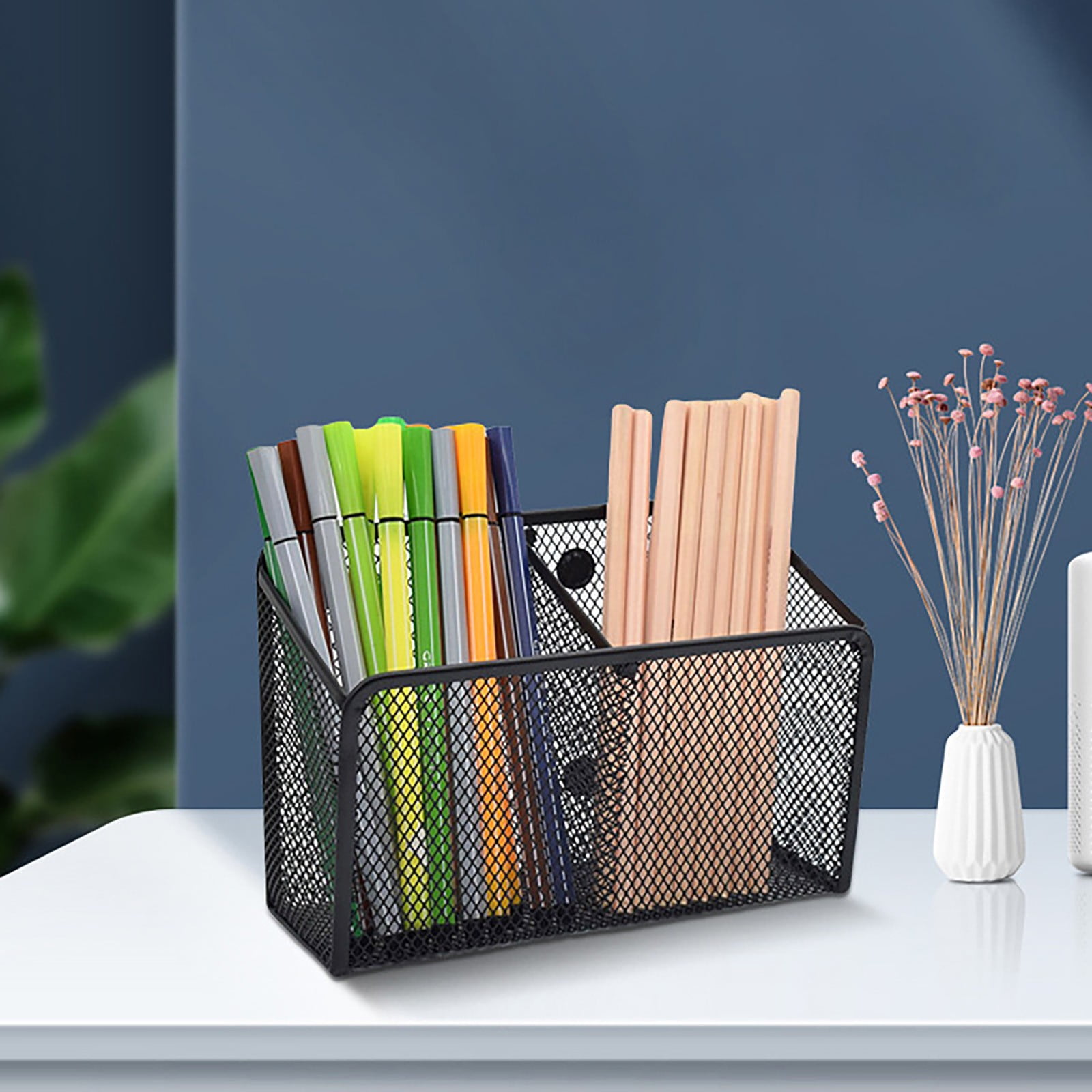 Magnetic Pen Holder, Heavy Duty 2 Slot Mesh Pencil & Marker Organizer for Desk, Extra Strong Magnets for Locker, Refrigerator, Dry Erase Board, Whiteboard — image 2