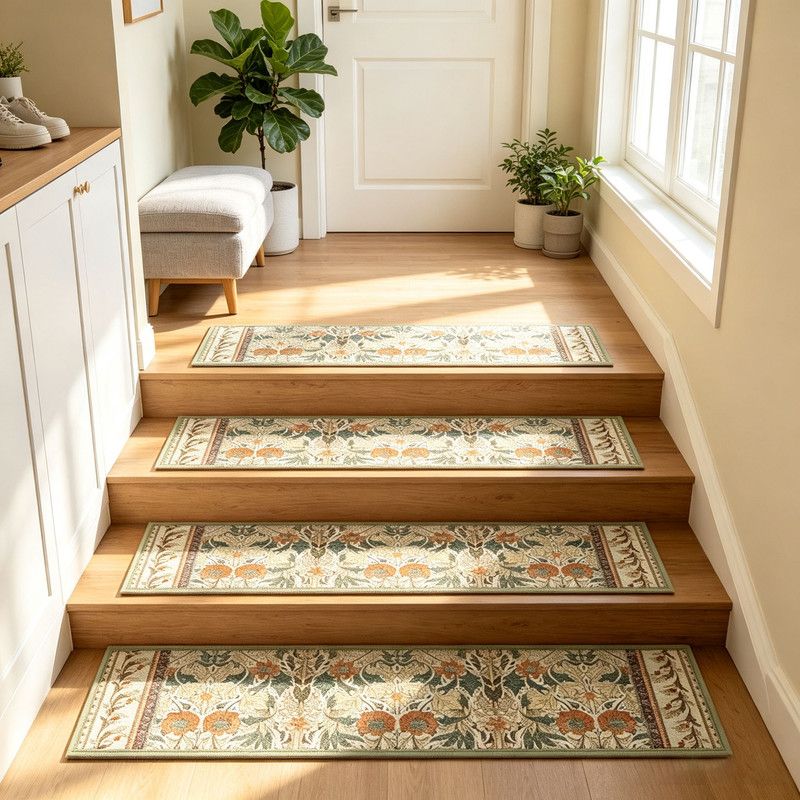 4 Pcs Yellow Vintage Floral Non Slip Stair Treads, Adhesive Carpet Runners for Wooden Steps Pets and Seniors, 8 × 30 in — image 3
