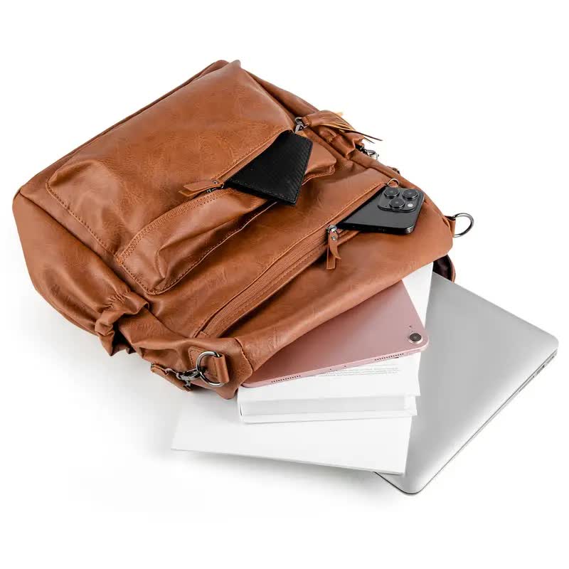Coffee Fashionable Large-Capacity Women's Backpack - Waterproof, Durable, High-Quality PU Leather - Travel Backpack - Vintage-Style PU Leather Backpack — image 3