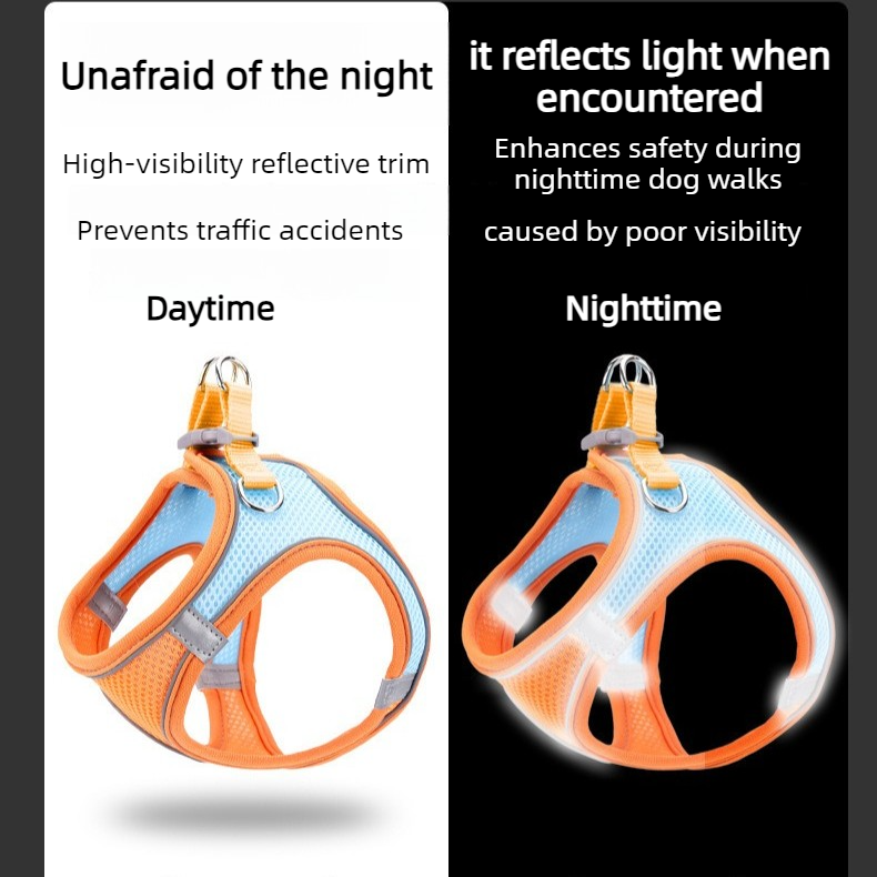 Breathable Reflective Pet Harness Set: Vest-Style Dog Harness + Leash - Orange and Blue-M β image 6