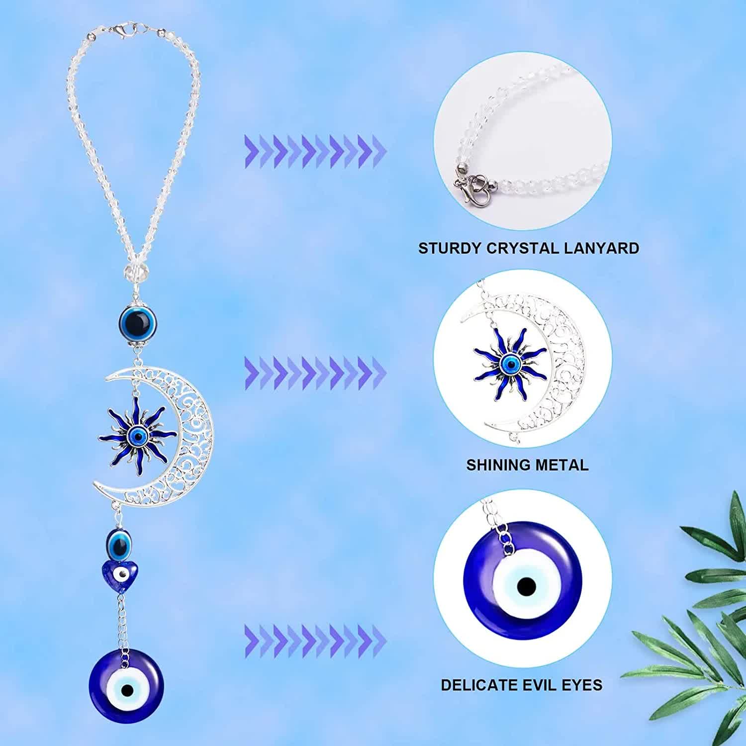 Evil Eye Car Hanging Ornament Evil Blue Eye Charms for Rear View Mirror Beaded Decor Car Accessories Pendent for Window Door Frame Balcony(Vivid Style) โ image 3